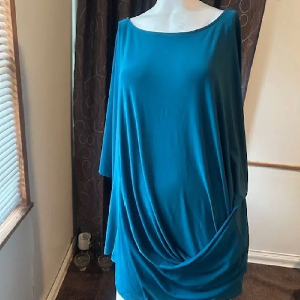 Luxe addition NY Teal boat neck side ruched Dolman sleeves blouse, size 2X